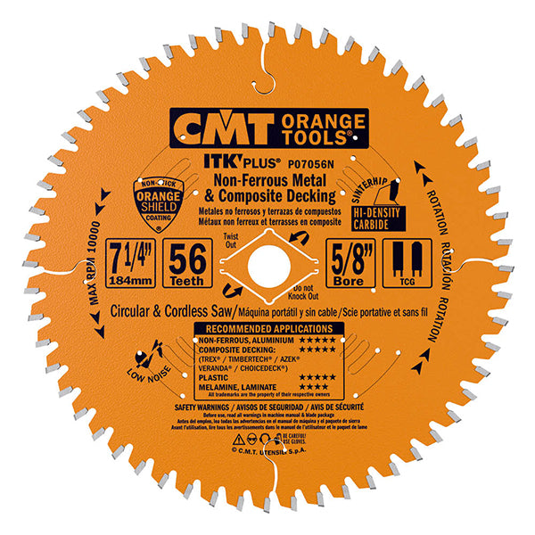 CMT Orange Tools P07056N ITK-PLUS NON-FERROUS METAL & COMPOSITE DECKING 7-1/4”  T=56 TCG