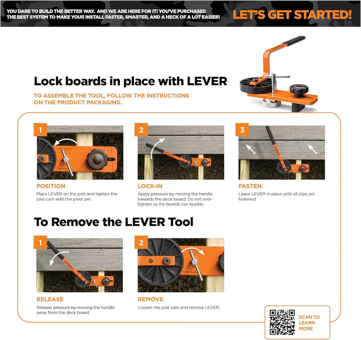 Camo Deck in a Box Hidden Deck Fastener Kit for Composite Decking, 500 sq ft Coverage, 900 hidden fasteners, 3 board benders, and one Stand-Up fastening tool.