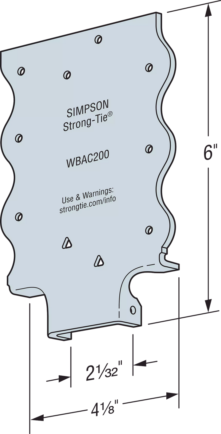 Simpson WBAC200-R50 WBAC Wood Backing Steel Connector for 2 in. Flange 50-Qty