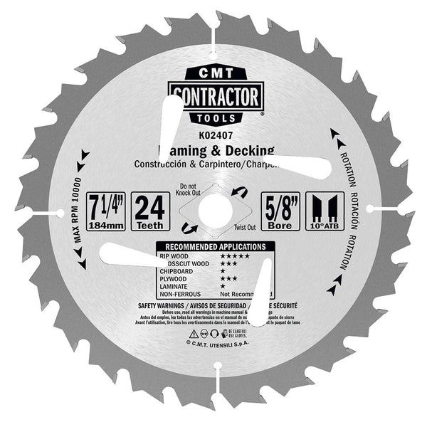 CMT Orange Tools K02406 ITK CONTRACTOR FRAMING/DECKING 6-1/2’’x0.071”/0.047”x5/8”<>  T=24 ATB