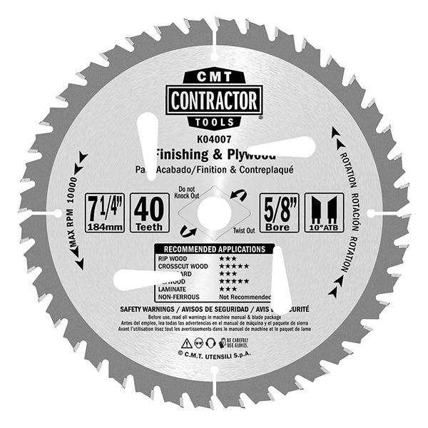 CMT Orange Tools K04007 ITK CONTRACTOR FINISH 7-1/4’’x0.071”/0.047”x5/8”<>  T=40 ATB