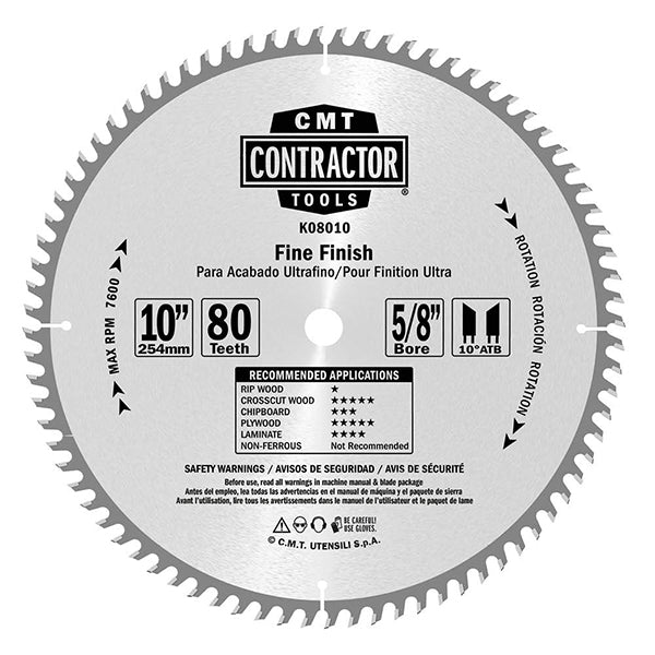 CMT Orange Tools K08012 ITK CONTRACTOR FINE FINISH 12’’x0.102”/0.071”x1”  T=80 ATB