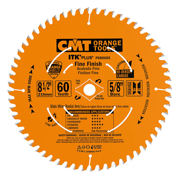 CMT Orange Tools P08060S ITK-PLUS FINISH SLIDING COMPOUND 8-1/2”x5/8”  T=60 ATB+SHEAR