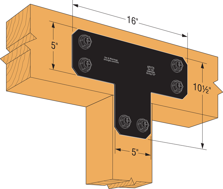 Simpson APVT6 Outdoor Accents Avant Collection ZMAX, Black Powder-Coated T Strap for 6x6