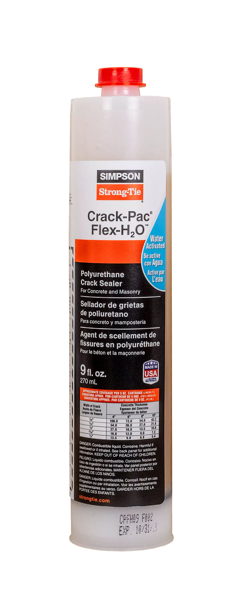 Simpson CPFH09 Crack-Pac Flex-H2O 9 oz. Polyurethane Crack Sealer Cartridge