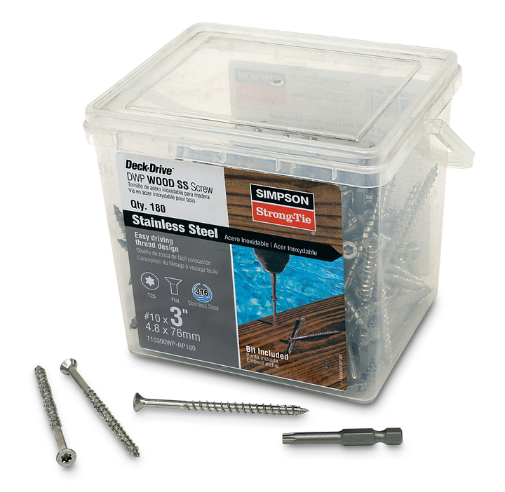 Simpson T10300WP-RP180 Deck-Drive DWP WOOD SS Screw — #10 x 3 in. T25, Flat Head, Type 316 180-Qty