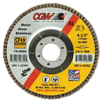 CGW Abrasives 42374 4-1/2X5/8-11 Z3-60 T29XL 100% ZA FLAP DISC