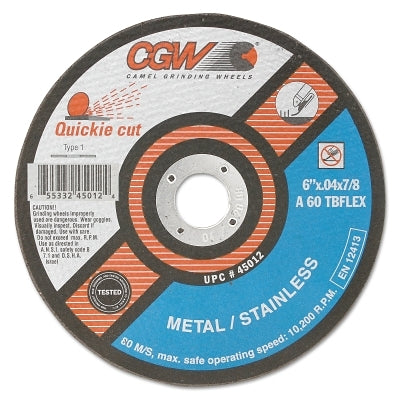 CGW Abrasives 45011 5"X.040X7/8" T1 A60-TB-FLEX QUICKIE C.O. WHL