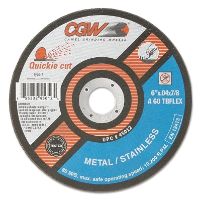 CGW Abrasives 45012 6"X.040X7/8" T1 A60-TB-FLEX QUICKIE C.O. WHL