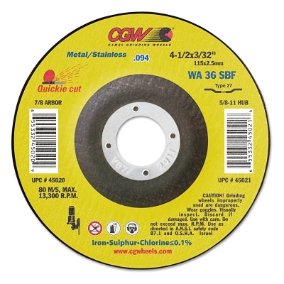 CGW Abrasives 45020 4-1/2X3/32X7/8 A36-S-BFT27 CUTOFF WHEEL