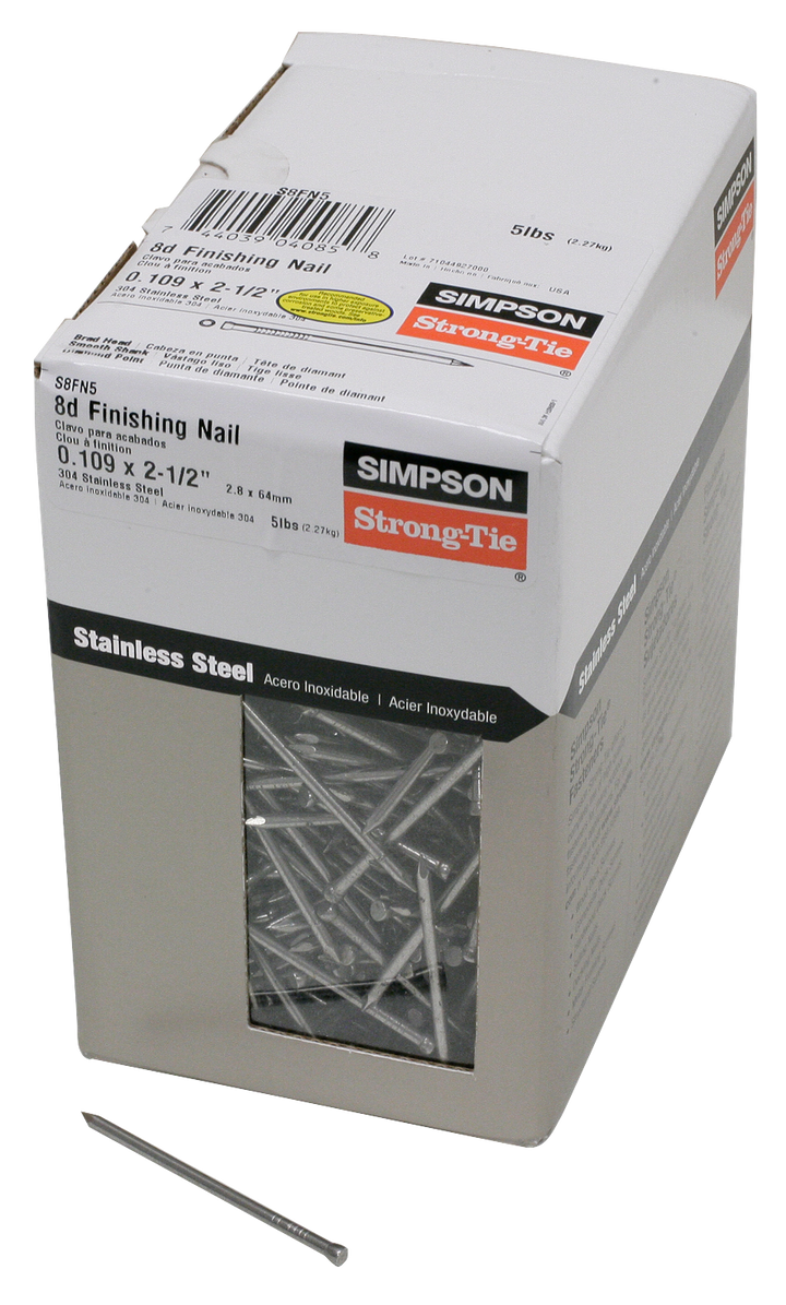 Simpson S8FN5 Finishing Nail — 2-1/2 in. x .113 in. Type 304 Stainless Steel 5 lb.