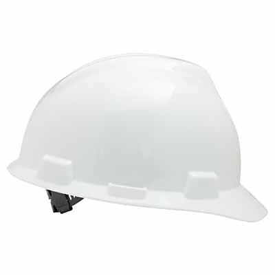 MSA 463942 WHITE V-GARD SLOTTED HARD CAP W/STAZ-ON SUSPENSI