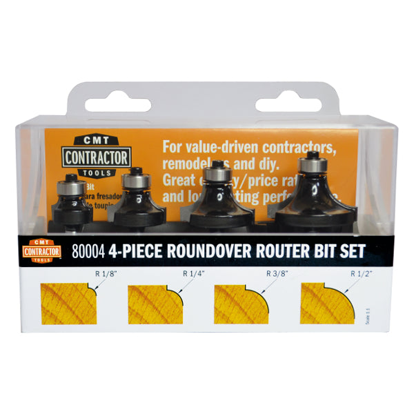 CMT Orange Tools 80004 CMT CONTRACTOR ROUNDOVER SET  S=1/4” R=1/8”-1/4”-3/8”-1/2” (4-PCS.)