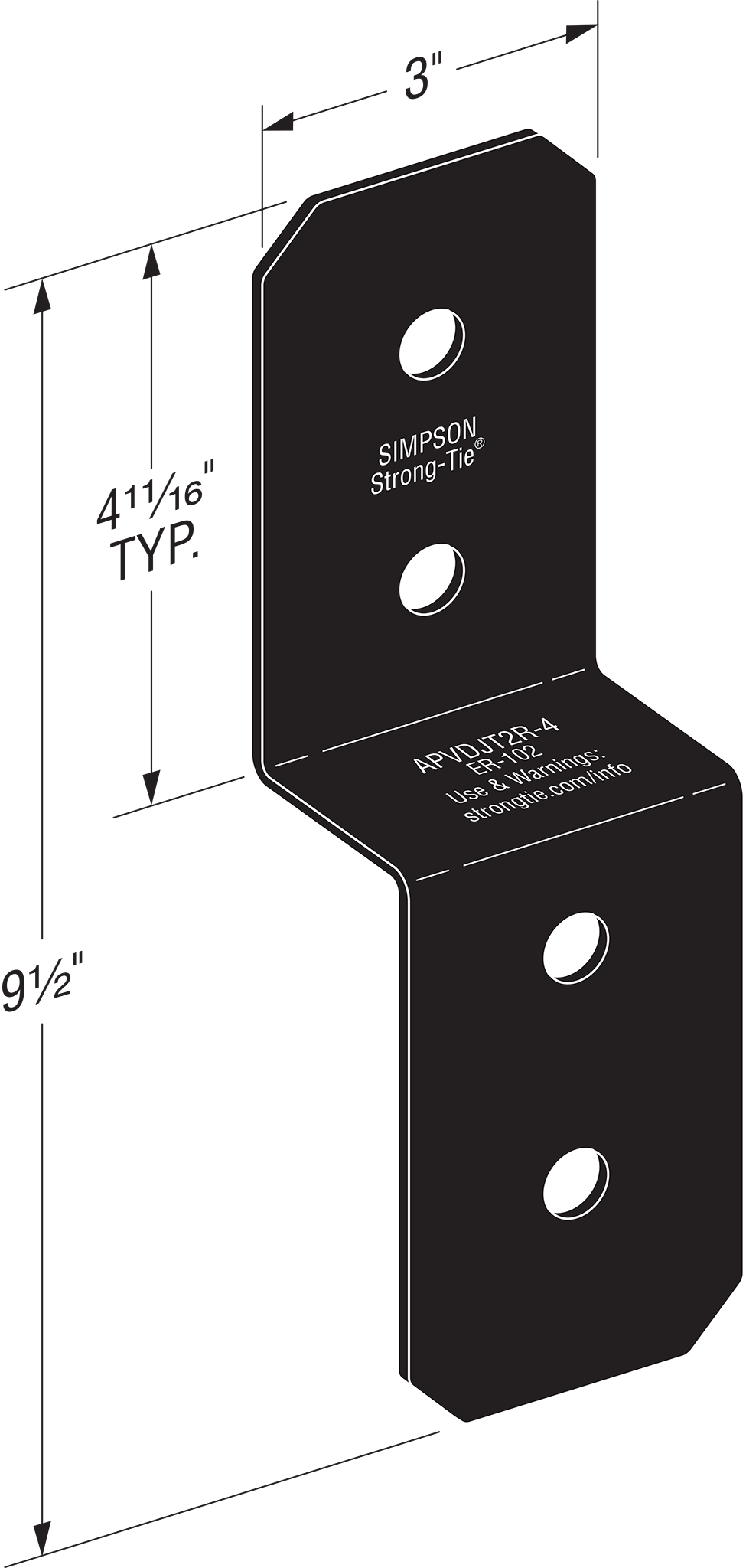 Simpson APVDJT2R-4 Outdoor Accents Avant Collection 3 in. ZMAX, Black Powder-Coated Deck Joist Tie for Rough 2x