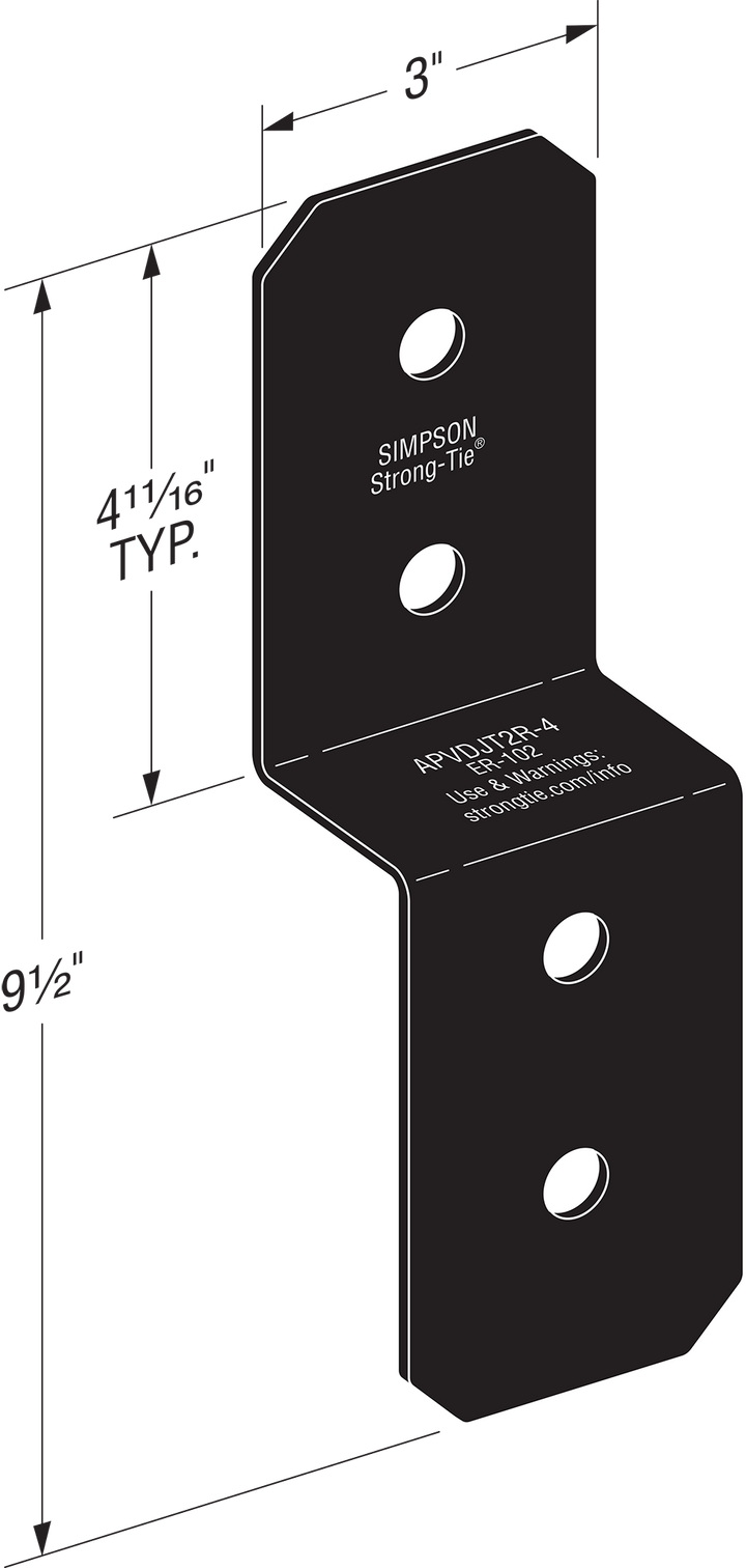 Simpson APVDJT2R-4 Outdoor Accents Avant Collection 3 in. ZMAX, Black Powder-Coated Deck Joist Tie for Rough 2x