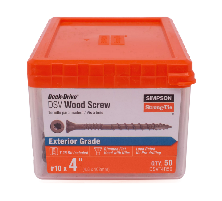 Simpson DSVT4R50 Deck-Drive DSV WOOD Screw — #10 x 4 in. T25, Flat Head, Quik Guard, Tan 50-Qty