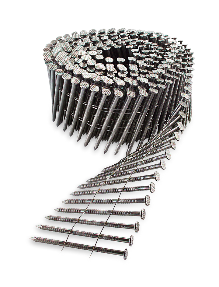 Simpson S12A150PNB 15° Wire Coil, Full Round Head, Ring-Shank Decking/Framing Nail — 1-1/2 in. x .099 in. Type 304 3600-Qty