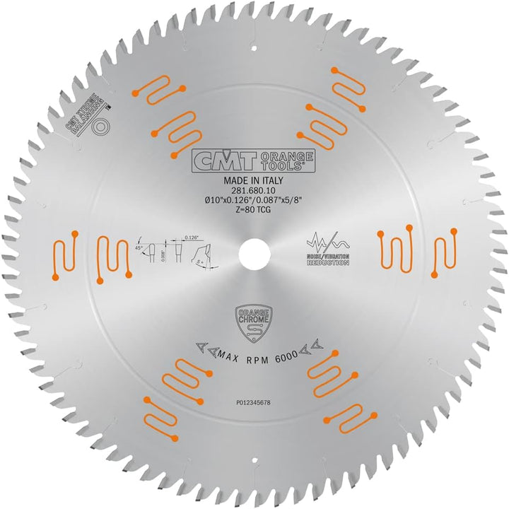 CMT Orange Tools 281.680.10 Orange Chrome Single Sided Laminate/Melamine Blade 10" x T80 TCG