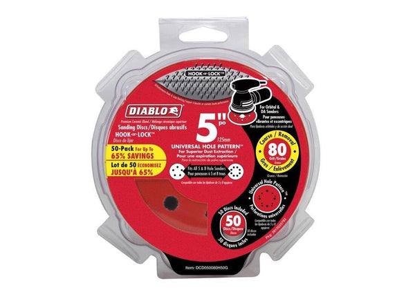 Diablo DCD050080H50G 5" 80 Grit  ROS Hook & Lock™ Discs (50-pk)