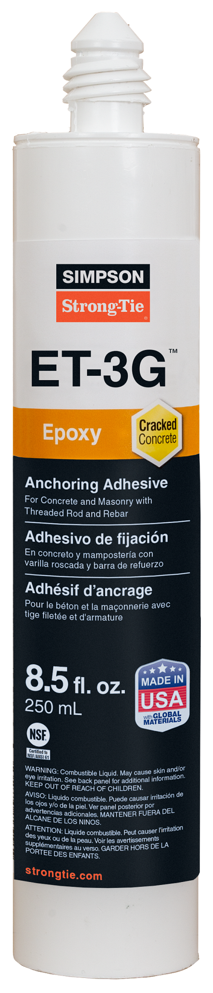 Simpson ET3G10 ET-3G 8.5-oz. Epoxy Adhesive Cartridge w/ Nozzle and Extension