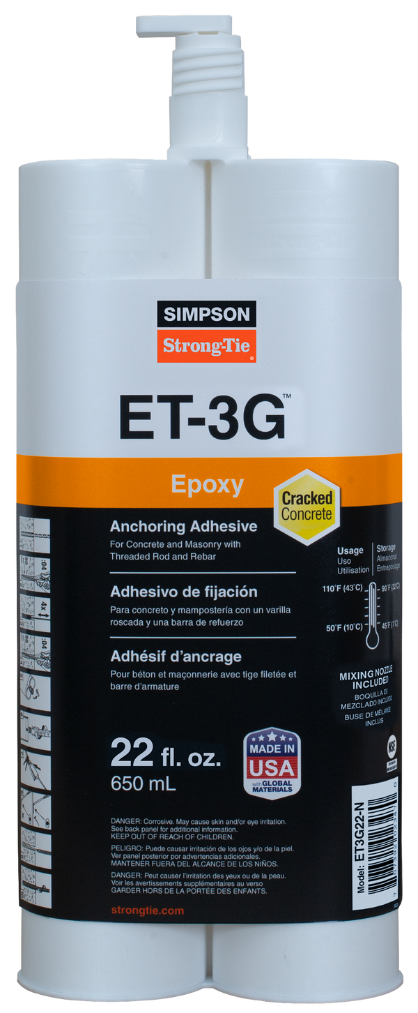 Simpson ET3G22-N ET-3G 22-oz. Epoxy Adhesive Cartridge w/ Nozzle and Extension