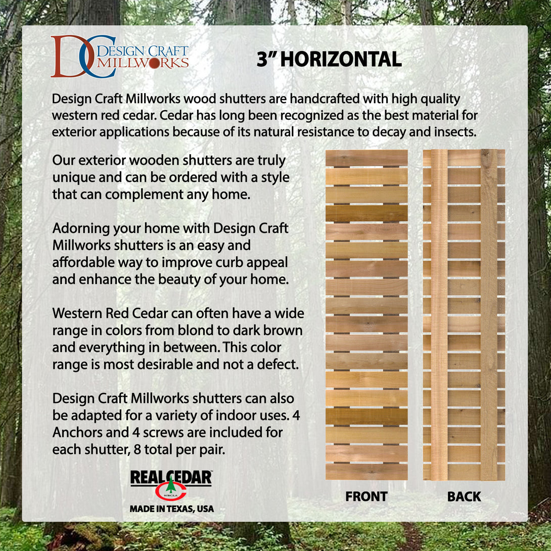 Design Craft Millworks 400227 15 in. x 36.750 in. Horizontal Natural Cedar Board-N-Batten Shutters Pair - 3 in. Board