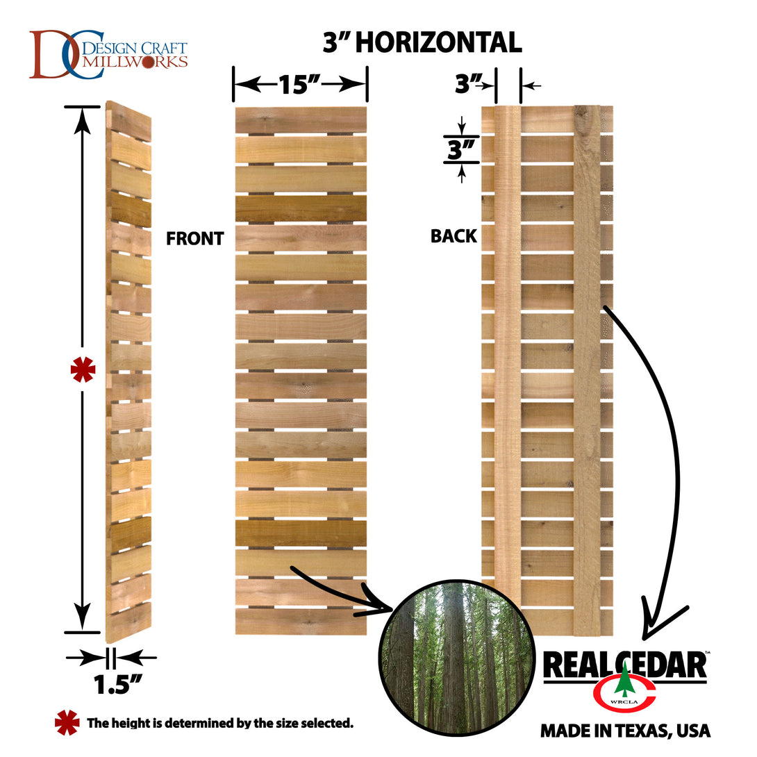 Design Craft Millworks 400227 15 in. x 36.750 in. Horizontal Natural Cedar Board-N-Batten Shutters Pair - 3 in. Board