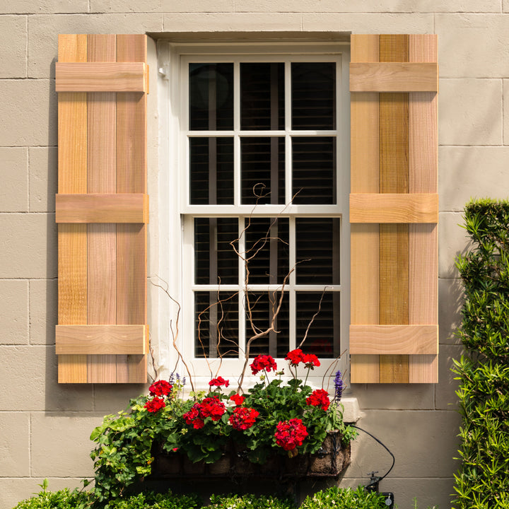 Design Craft Millworks 400228 15 in. x 36 in. 3 Board DUO Natural Cedar Board-N-Batten Shutters Pair