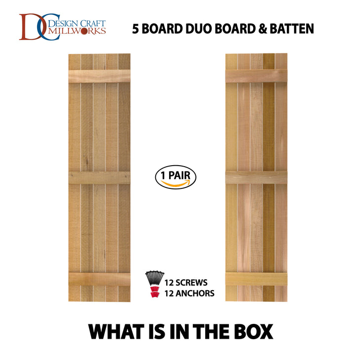 Design Craft Millworks 400269 15 in. x 43 in. 5 Board DUO Natural Cedar Board-N-Batten Shutters Pair