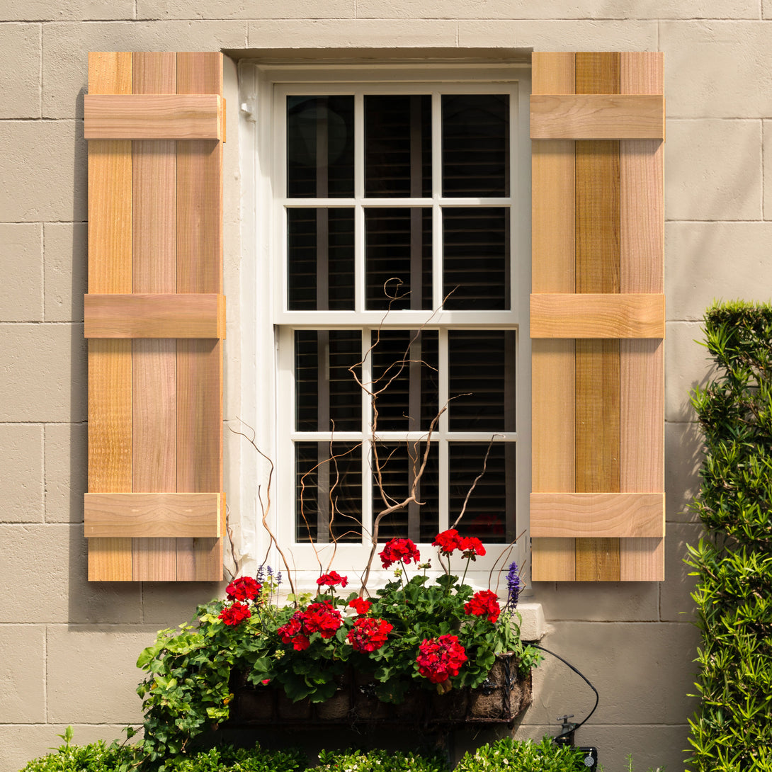 Design Craft Millworks 400348 15 in. x 64 in. 3 Board DUO Natural Cedar Board-N-Batten Shutters Pair