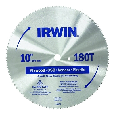 Irwin 11870 Steel Circular Saw Blades, 10 in, 180 Teeth