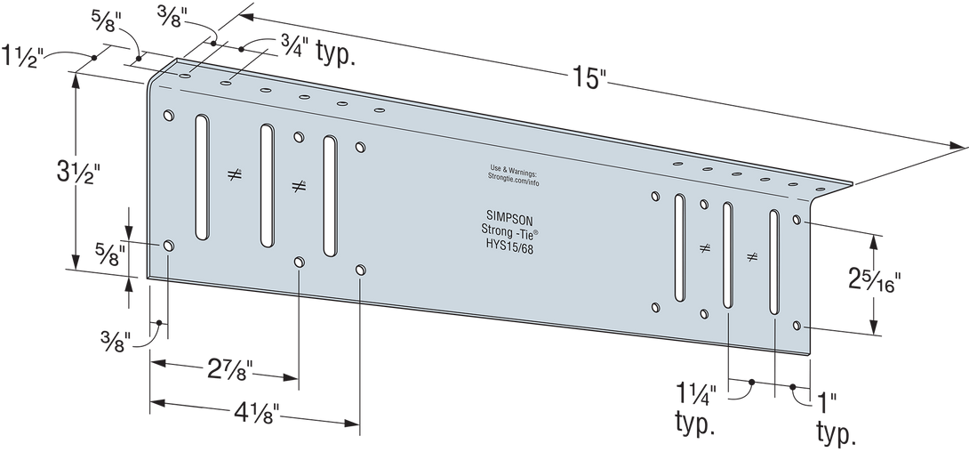 Simpson HYS15/68-KT25 HYS 15 in. 14-Gauge Bypass Hybrid Strut 25-Qty