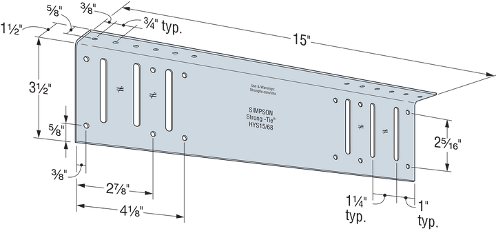 Simpson HYS15/68-KT25 HYS 15 in. 14-Gauge Bypass Hybrid Strut 25-Qty