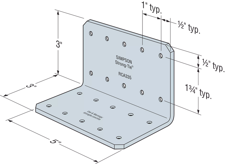 Simpson RCA335/97-R35 RCA 3 in. x 3 in. x 5 in. 12-Gauge Galvanized Rigid Connector Angle 35-Qty