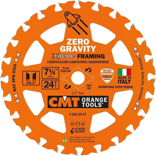 CMT Orange Tool 250.324.07-X10 FRAMING ZERO GRAVITY 7-1/4”x5/8”