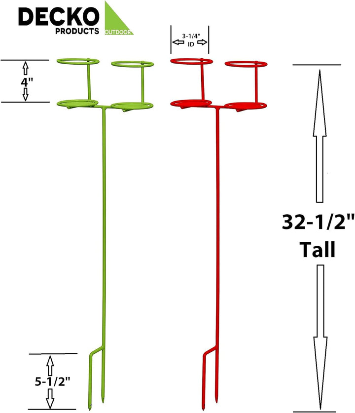 Decko Products 30253 Outdoor Heavy Duty Double Beverage Holder Stakes, Green and Red, 2-Pack