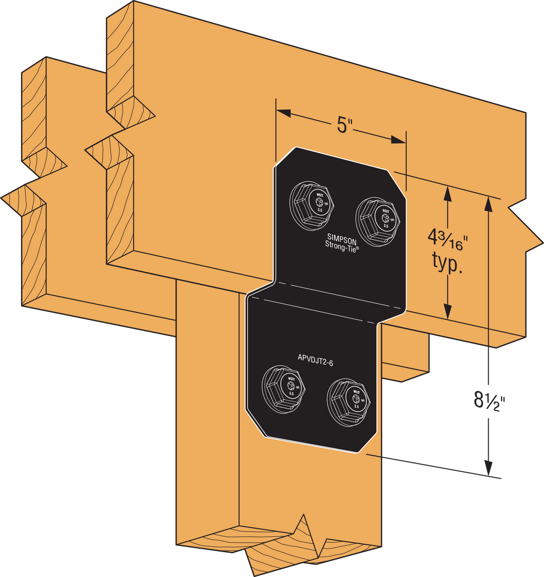 Simpson APVDJT2-6 Outdoor Accents Avant Collection 5 in. ZMAX, Black Powder-Coated Deck Joist Tie for 2x
