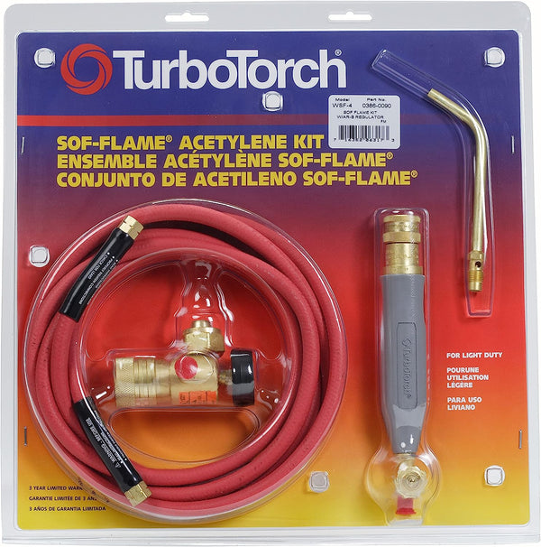 TurboTorch 0386-0090 WSF-4 Manual Torch Kit, Air Acetylene/, B Tank Connection, Soft-Flame, Color Coded O-Ring, Includes AR-B Regulator, WA-400 Handle, AH-12 Hose, Tip