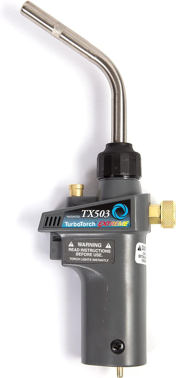 TURBOTORCH 0386-1297 TX503 Self-Lighting Hand Torch for Brazing, Heating, Soldering, Air/Propane/MAP-Pro, Extreme Swirl Technology, Quick Disconnect, Brazes 1/16" to 1/2", Solders 1/8" to 1-3/4"