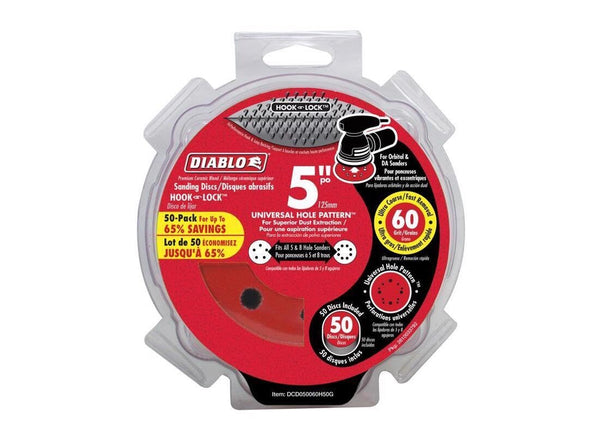 Diablo DCD050060H50G 5" 60-Grit Hook & Lock™ ROS Sanding Discs (50-pk)