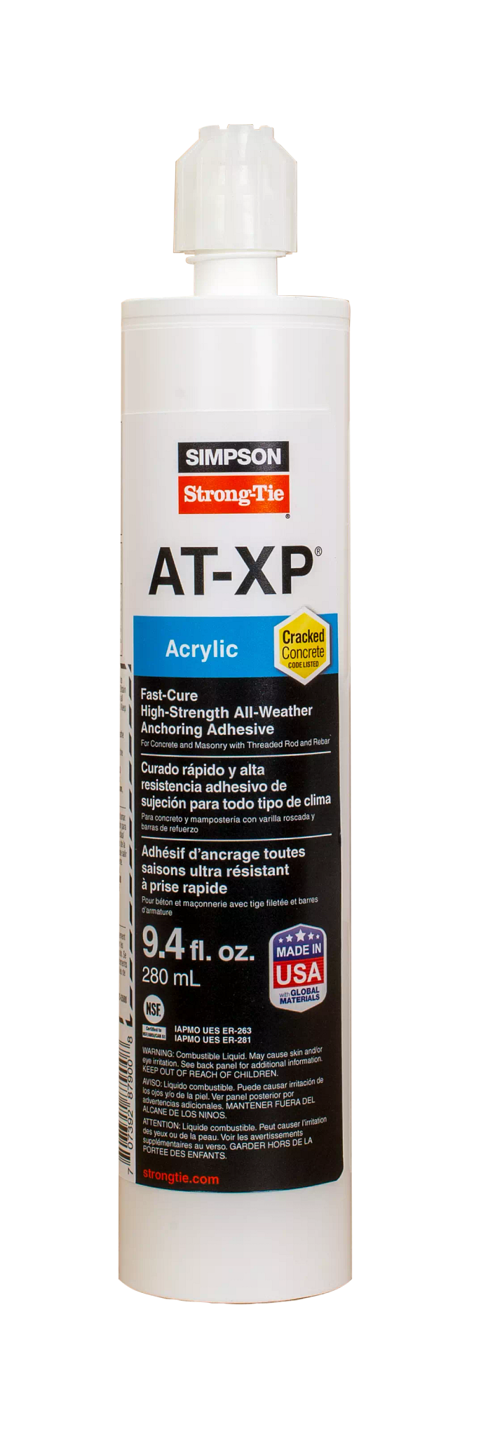 Simpson AT-XP10 AT-XP 9.4-oz. High-Strength Acrylic Anchoring Adhesive Cartridge w/ Nozzle