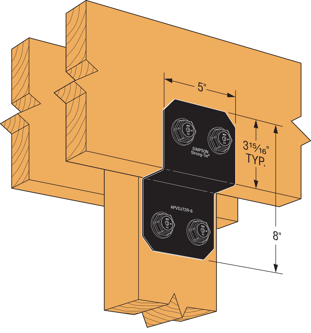 Simpson APVDJT2R-6 Outdoor Accents Avant Collection 5 in. ZMAX, Black Powder-Coated Deck Joist Tie for Rough 2x
