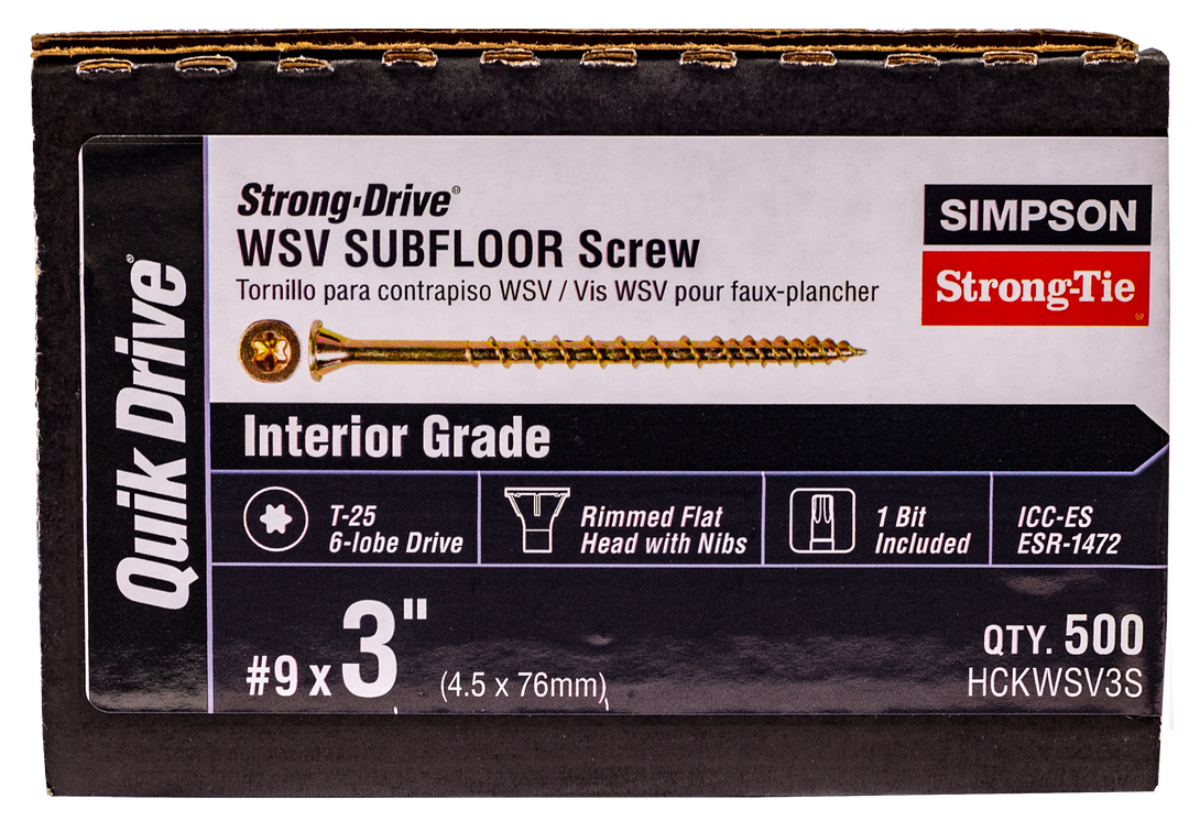 Simpson HCKWSV3S Strong-Drive WSV SUBFLOOR Screw Collated — #9 x 3 in. T25, Yellow Zinc 500-Qty