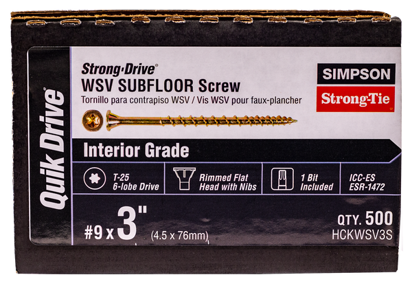 Simpson HCKWSV3S Strong-Drive WSV SUBFLOOR Screw Collated — #9 x 3 in. T25, Yellow Zinc 500-Qty