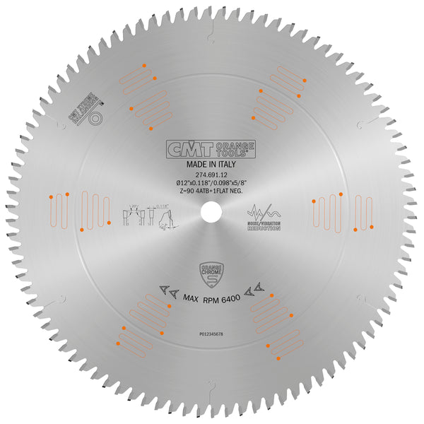 CMT Orange Tools 274.691.12 ULTRA FINISH SLIDING COMPOUND 12”x5/8”  T=90 ATB+FLAT  (-3° NEG)