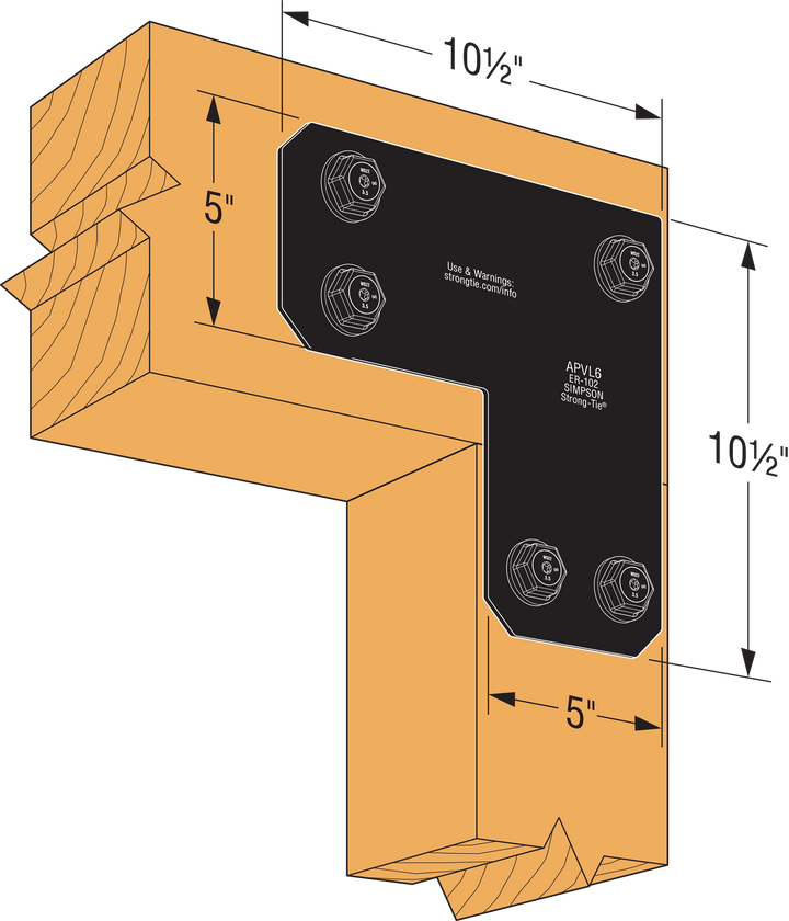 Simpson APVL6 Outdoor Accents Avant Collection ZMAX, Black Powder-Coated L Strap for 6x6