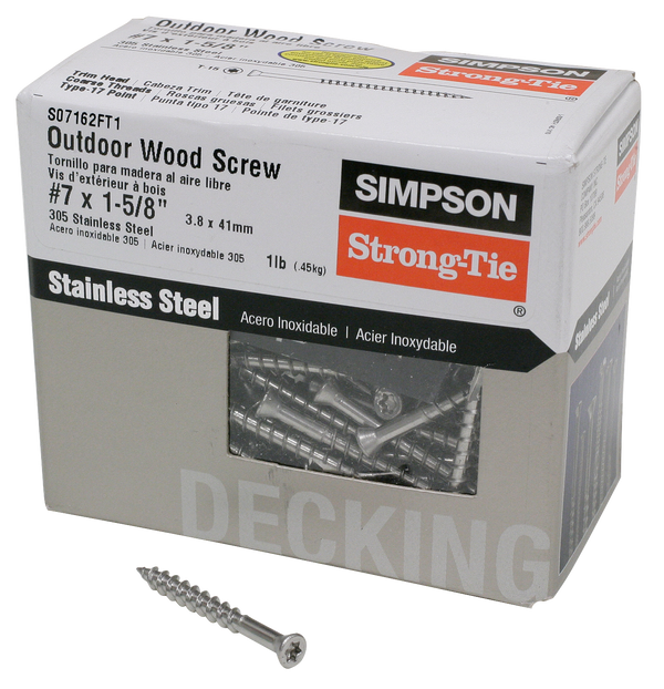 Simpson S07162FT1 Trim-Head Screw, 6-Lobe Drive — #7 x 1-5/8 in. T-15 Type 305 (1 lb.)
