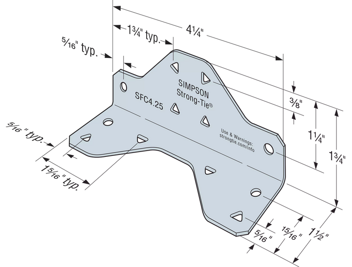 Simpson SFC4.25-R175 SFC 1-1/2 in. x 1-3/4 in. x 4-1/4 in. Steel Framing Connector 175-Qty