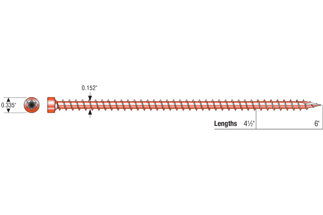 Simpson SDWC15600-KT Strong-Drive SDWC TRUSS Screw — .155 in. x 6 in. T30 Clear-Zinc Coat, Orange 50-Qty