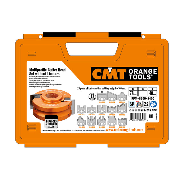 CMT Orange Tools 692.013.11 13-PIECE MULTIPROFILE CUTTER HEAD WITHOUT LIMITERS D=4”  B=1-1/4”